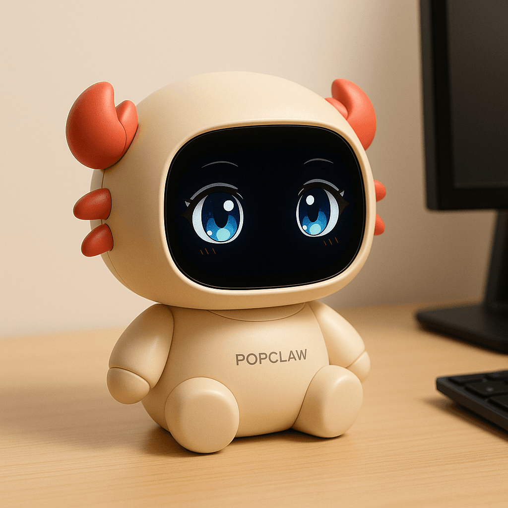 PopClaw chibi style concept β round compact body with oversized head